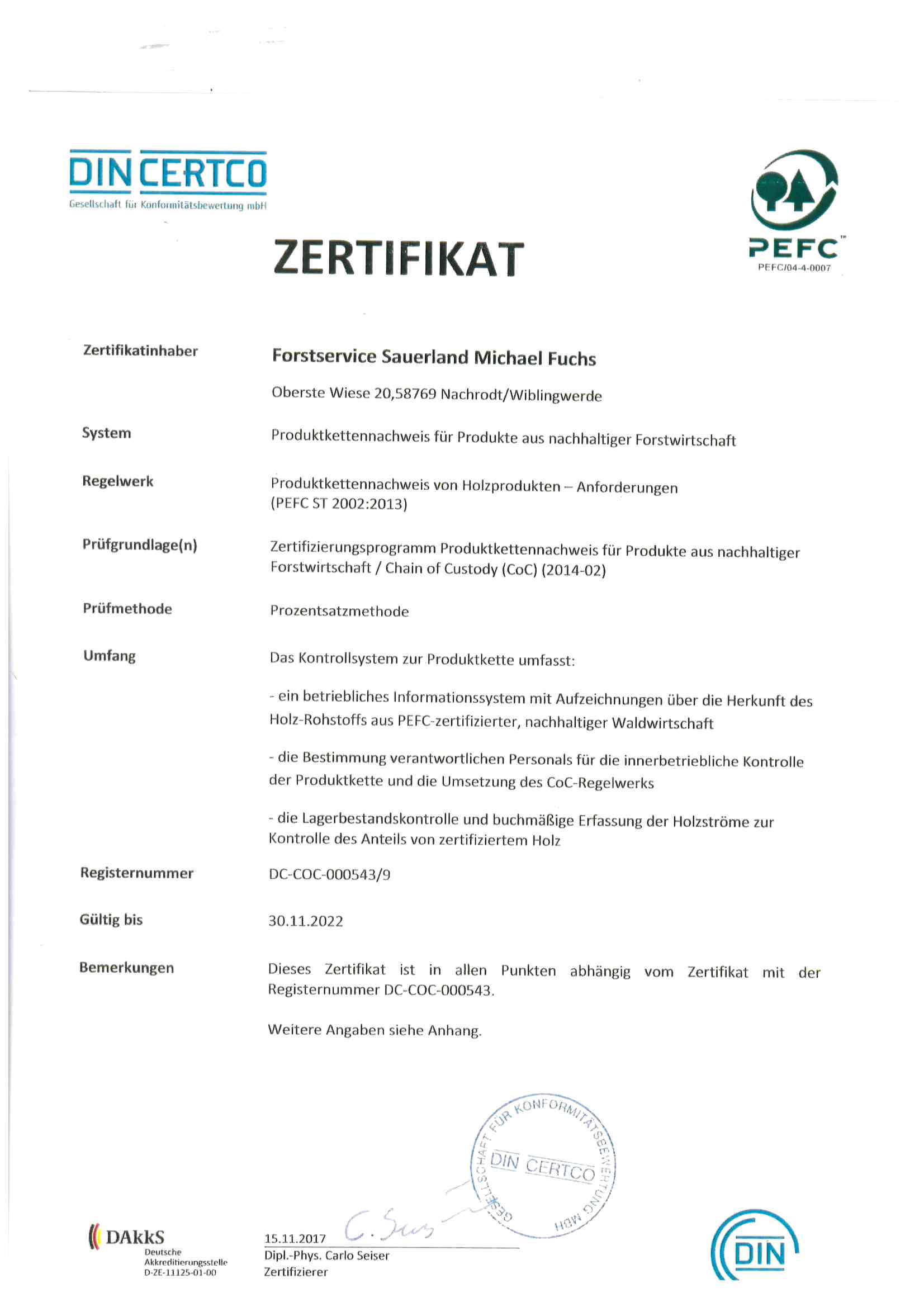 Zertifikat PEFC